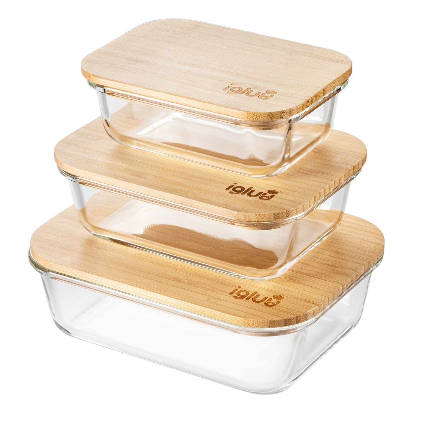 Igluu Meal Prep Glas Lebensmittel Frischhaltedosen (3er Set), Umweltfreundliche Lebensmittelbehälter mit Bambusdeckeln