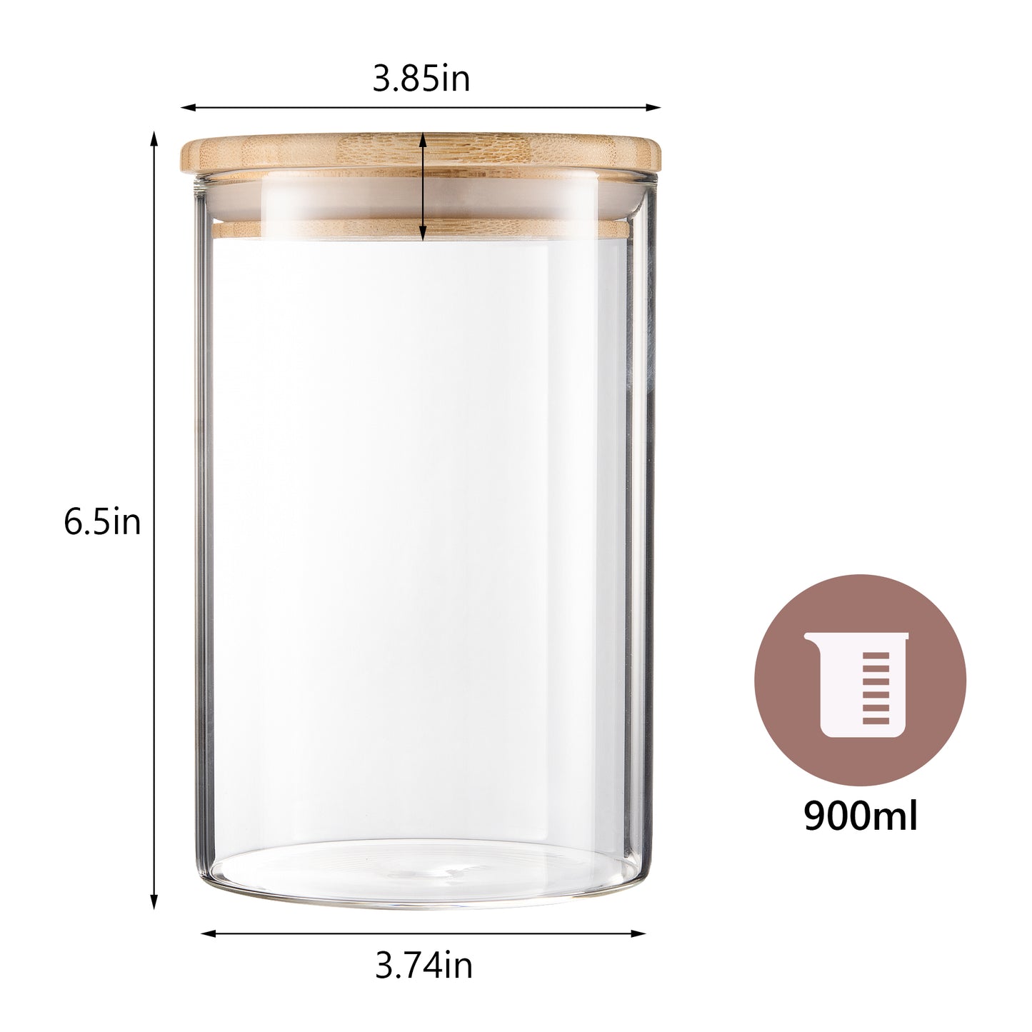 Glass Food Storage Jars with Bamboo Lids - 900 ml -  3 PACK