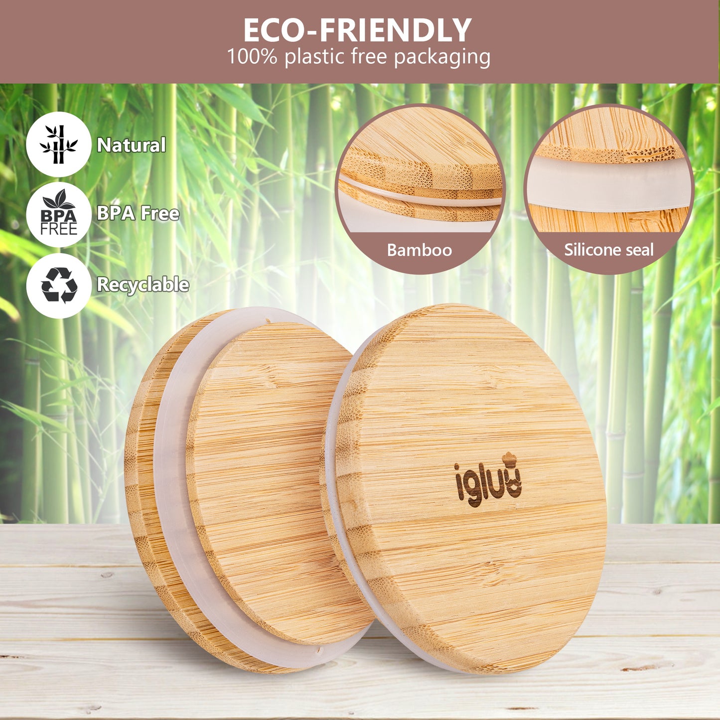Glass Food Storage Jars with Bamboo Lids - 900 ml -  3 PACK