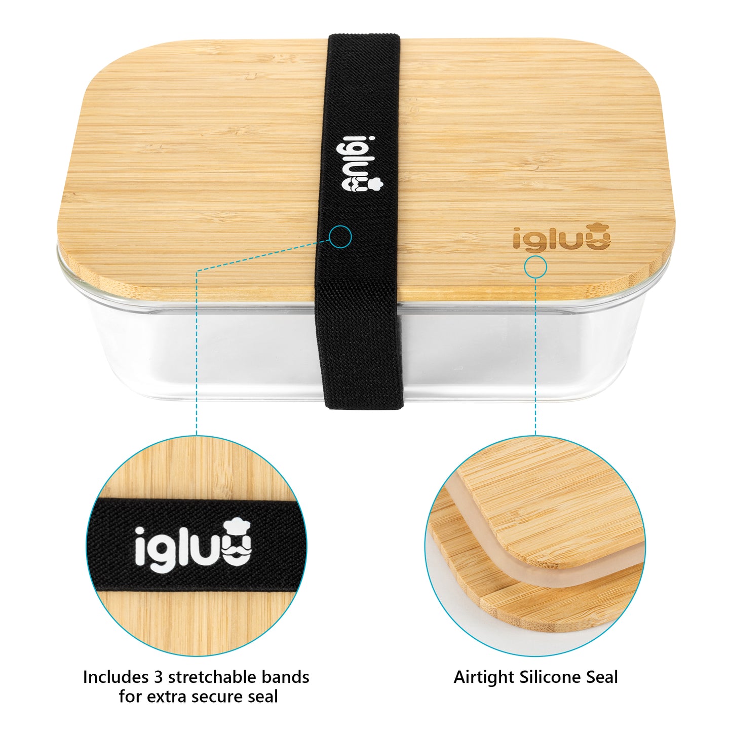 Igluu Meal Prep Glas Lebensmittel Frischhaltedosen (3er Set), Umweltfreundliche Lebensmittelbehälter mit Bambusdeckeln