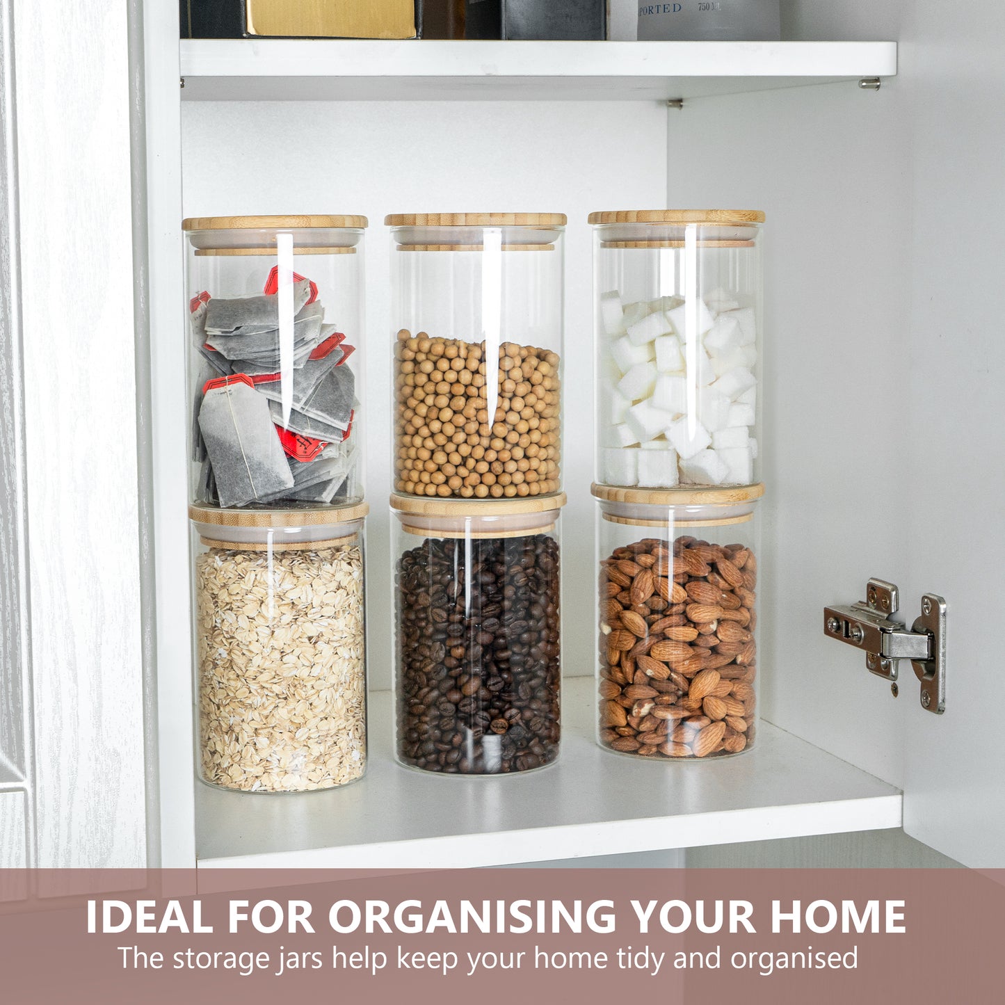 Glass Food Storage Jars with Bamboo Lids - 900 ml -  3 PACK
