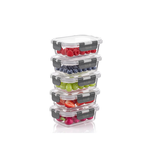 Rechteckige Glasbehälter zur Lebensmittelaufbewahrung – 370 ml – 5er-Pack
