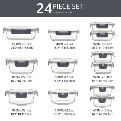 12-Set Glass Food Storage Container with Airtight Snap Locking Lids