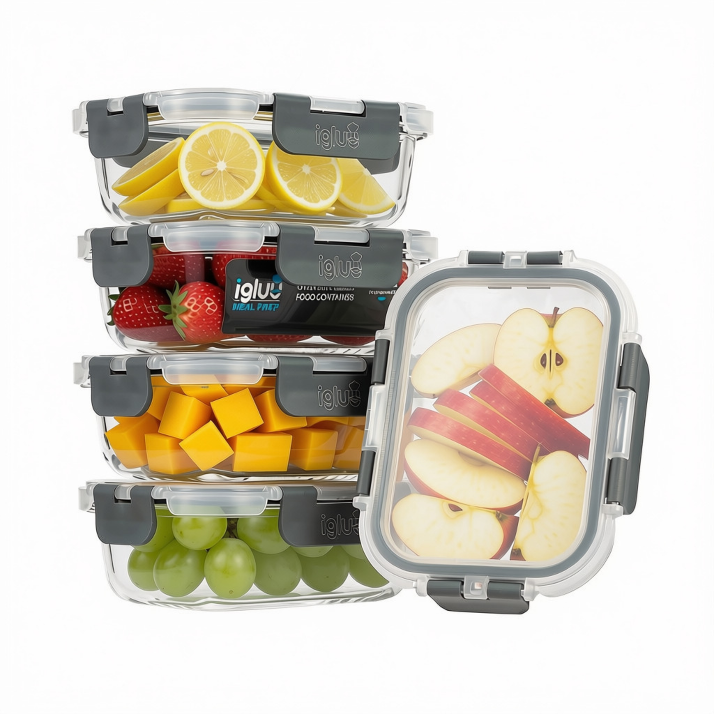 Rechteckige Glasbehälter zur Lebensmittelaufbewahrung – 370 ml – 5er-Pack
