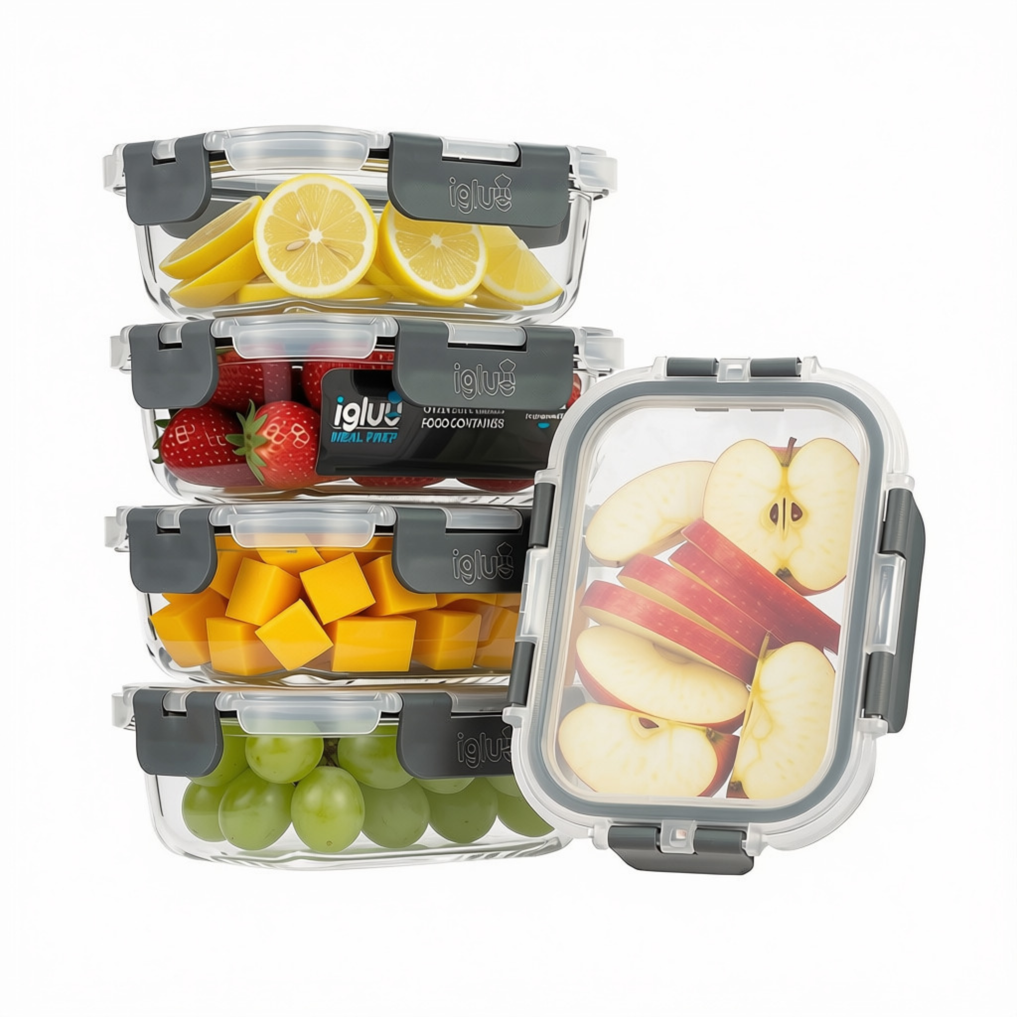 Rechteckige Glasbehälter zur Lebensmittelaufbewahrung – 370 ml – 5er-Pack