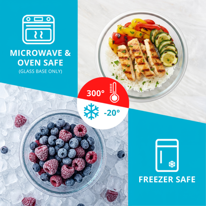 Round Glass Food Storage Containers with Airtight Lids - 650 ml - 5 Pack