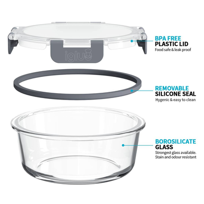 Round Glass Food Storage Containers with Airtight Lids - 650 ml - 5 Pack