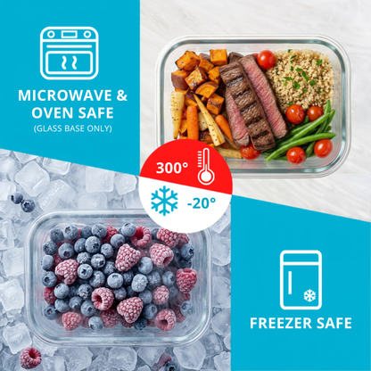 Glass Food Storage Containers with Airtight Lids - 640ml - 5 Pack