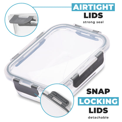 Glass Food Storage Containers with Airtight Lids - 1520ml - 3 Pack