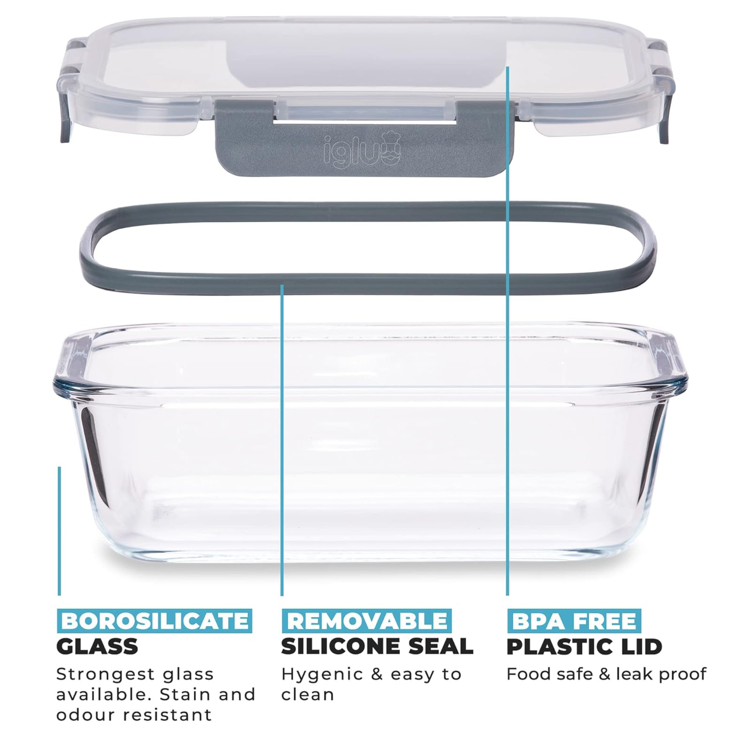 Glass Food Storage Containers with Airtight Lids - 1520ml - 3 Pack