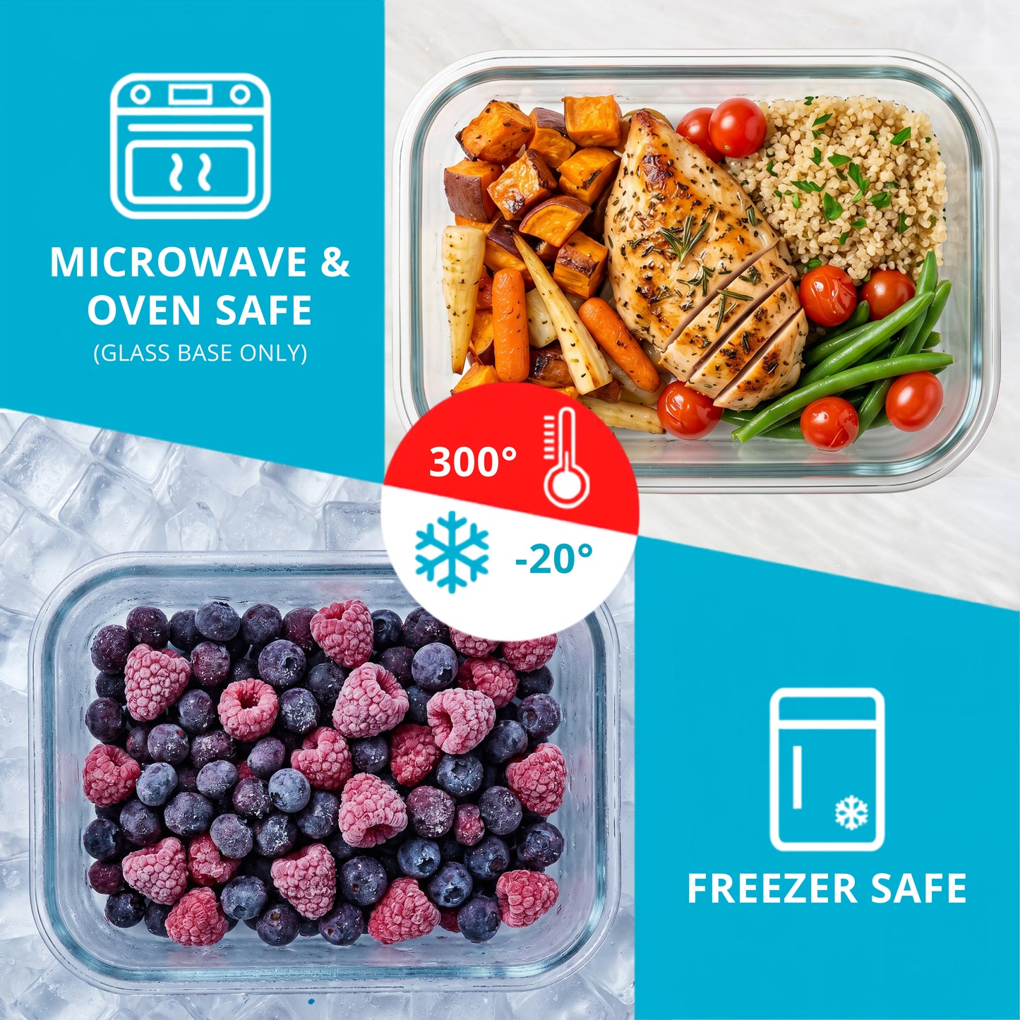 Glass Food Storage Containers with Airtight Lids - 1520ml - 3 Pack