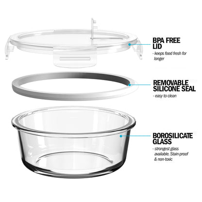 Glas ROUND Behälter mit Dampfabzugsdeckel - 5er Pack