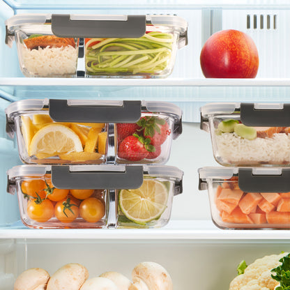 2-Fach-Glasbehälter für Mahlzeiten mit verschließbaren Deckeln - 3er-Pack