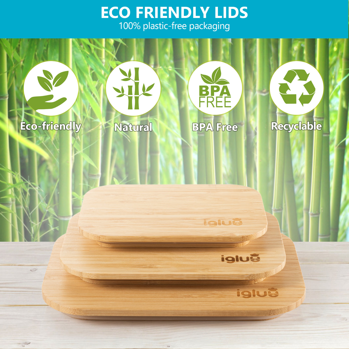 Igluu Meal Prep Glas Lebensmittel Frischhaltedosen (3er Set), Umweltfreundliche Lebensmittelbehälter mit Bambusdeckeln