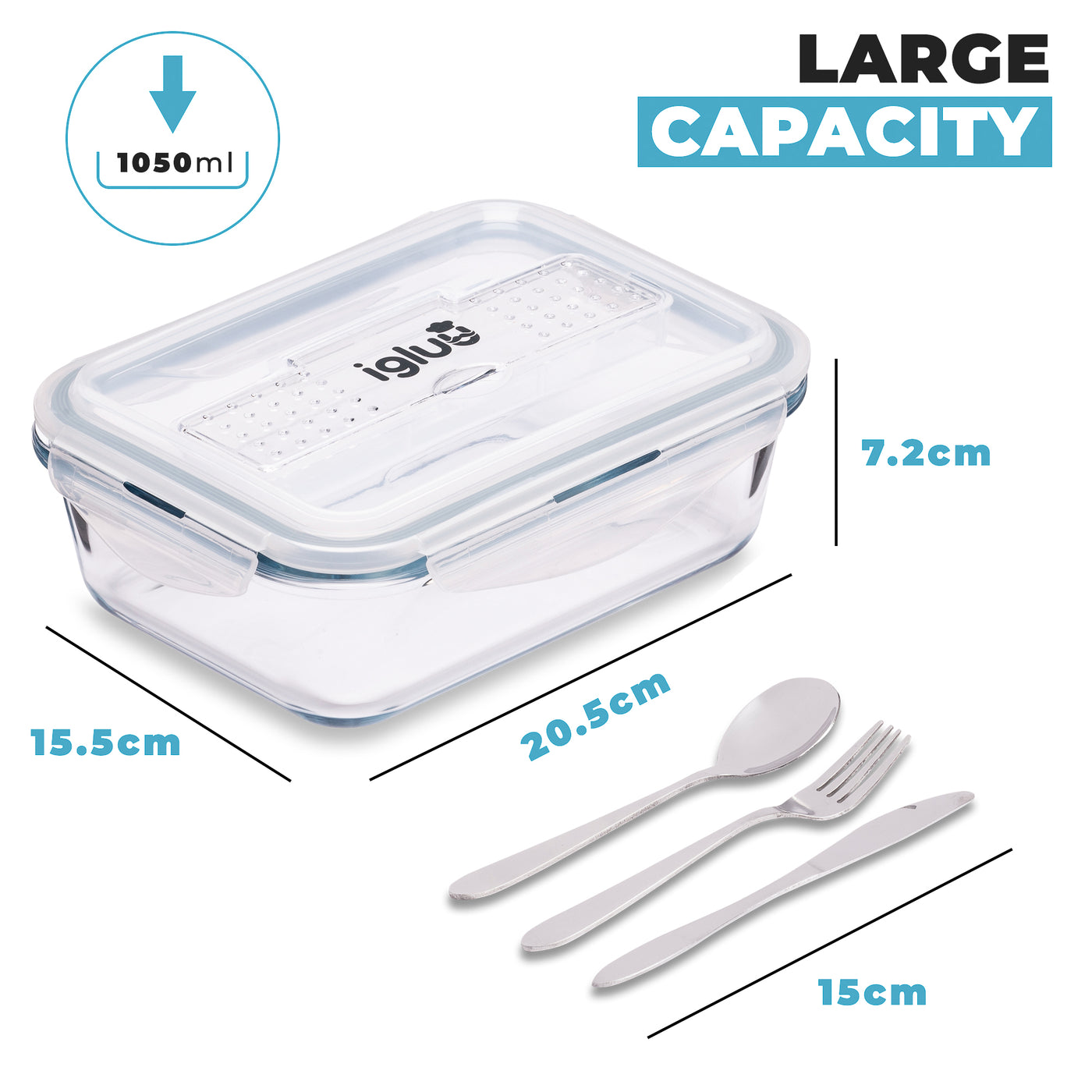 Glasbehälter mit Besteck-Deckel-Fach -3er Pack