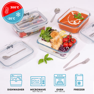 Glasbehälter mit Besteck-Deckel-Fach -3er Pack